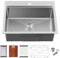 POPFLY Fregadero de cocina de calibre 18 con estación de trabajo de 23 x 18 pulgadas, hecho a mano, montaje superior de acero inoxidable 304, fregadero de cocina moderno de 9 pulgadas de profundidad,