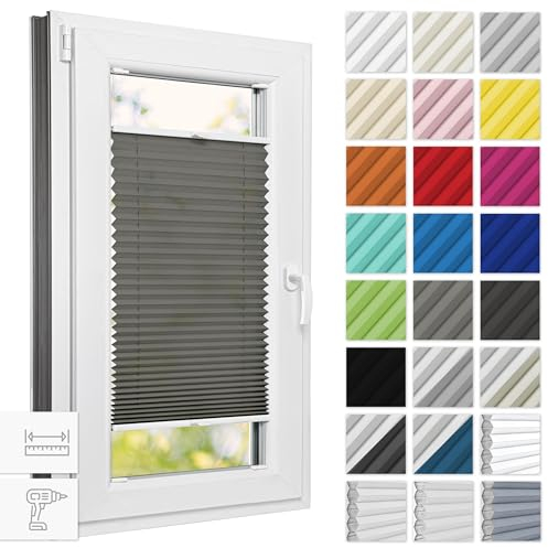 Estika Plissee mit Bohren 60 cm x 100 cm - Dunkelgrau - Rollos für Fenster, Jalousien Fenster für innen, Raffrollo, Fenster plissee
