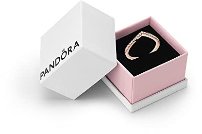 Pandora Timeless Women's 14k Rose Gold-Plated Sparkling Cubic Zirconia Wishbone Ring, Size 60, With Gift Box