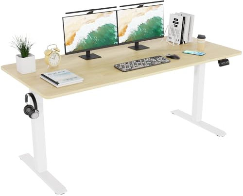 TRIUMPHKEY Mesa Elevable 160x70cm, Escritorio Elevable Eléctrico con 2 Alturas de Memoria, Standing Desk, Agujero Pasante, Escritorio de Altura Ajustable 71-119cm Beige