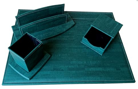 oggettando Schreibtischset Kunstleder mit Zubehör bestehend aus aufklappbarem Schreibtisch, Briefablage, Stiftehalter, Kartenhalter (Kork grün)