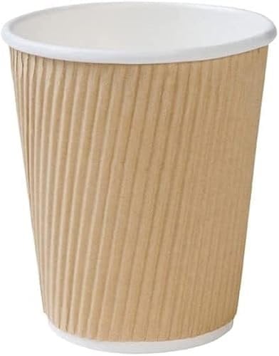 Catermaxx– 8oz Disposable Kraft Ripple Paper Cups – Insulated Brown Paper Cups with 3 Ply Construction – 100% Compostable Recyclable – for Tea, Coffee, Hot Drinks – 100 Pack