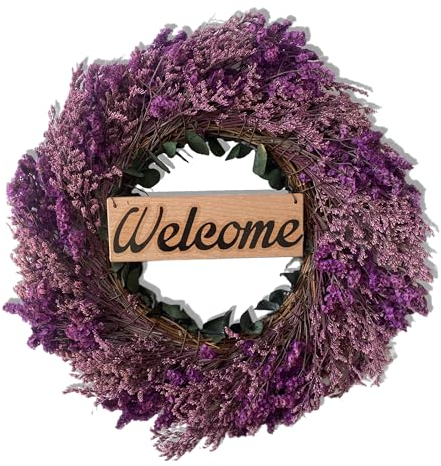 Türkranz aus Premium Trockenblumen und Eucalyptus mit Willkommen Schild - 30 cm- Echte Blumen in Ganzjährige Deko für Tür, Wand oder Fenster im Boho Stil