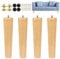 Luabue Lot de 4 pieds de meubles en bois de 25 cm, pieds de chaise, de table, de lit, de canapé, en bois d'hévéa massif, meuble TV, commode, canapé avec coussinet de protection en caoutchouc