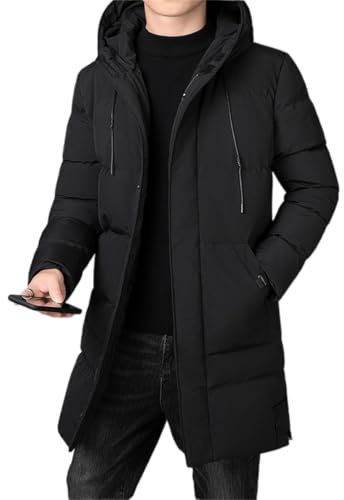 Veste d'hiver épaisse en Duvet pour Homme imperméable Coupe-Vent épaisse Chaude à Capuche Longue Parka Coupe-Vent mi-Longue (Black,6XL)