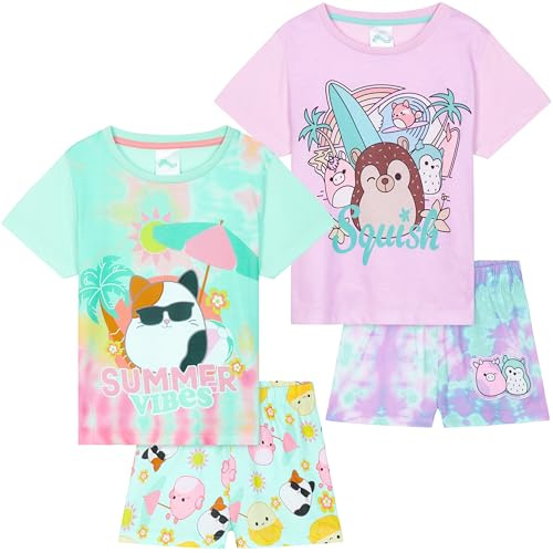 Get Trend PJs Girls 2 Pack Short Sleeve Pyjamas Set Kids Teens Lounge Sets Nightwear Soft Comfy Sleepwear Gifts for Girls