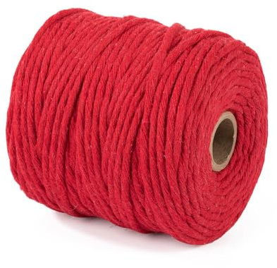 29 Colors 3mm Braided Macrame 100% Cotton Cord Crafting, Jewelry Making & Rustic Home Décor String Rope Craft Project DIY Supply Soft Nartural Knotting Boho Decor Knitting (Red, 200m)