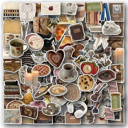 Lilbitty 120 Stück Vintage Sticker Set Braun, Ästhetische Retro Aufkleber für Scrapbooking, Bullet Journal und DIY-Deko, Wasserfestes Vinyl für Laptop, Wasserflasche, Handyhülle, Notizbuch