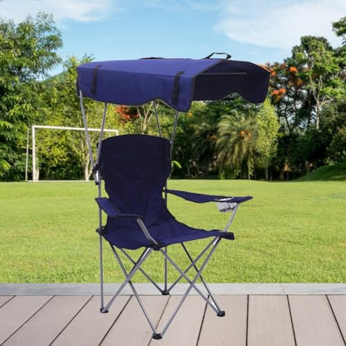 Chaise de camping pliable portable avec dossier haut, porte-gobelet et cadre robuste pour camping et extérieur (bleu marine)