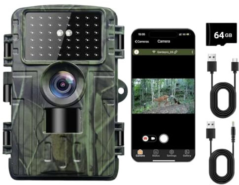 LMHOME Wildkamera 4K 60MP mit WLAN-Übertragung,64GB Speicherkarte, Nachtsichtfunktion, 0,05s Auslösezeit, PIR-Bewegungserkennung, IP67-Wasserdicht, Trail Camera für Jagd & Naturbeobachtung