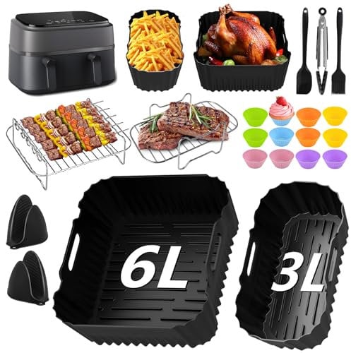 Accessori ad aria friggitrice per Philips Dual Basket Air Fryer 3000 Serie 6L/3L, rivestimenti riutilizzabili per fodere a frigioni ad aria Accessori per grigi per Philips Airfryer NA350/00