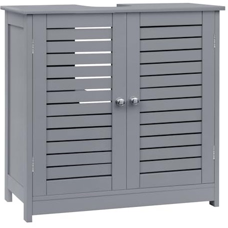 EUGAD Mueble Baño, Armario de Baño, Puertas Persiana, 60x30x60 cm, Mueble Auxiliar Baño Bajo Lavabo, Estante Ajustable, Estilo Moderno, Gris