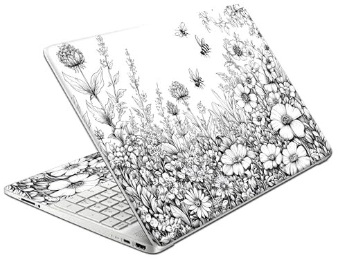 Laptop Skin Decal HP 15.6 - Black White Botanical, Laptop Cover Sticker, No Cutting Required, No Bubble, Waterproof, Scratch Resistant - Including Wide Screen and Wrist Pad