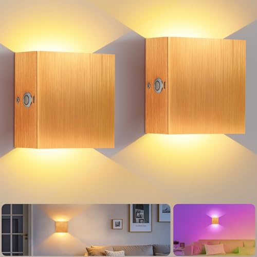 Lightess Wandleuchte Akku mit Fernbedienung Wandlampe Batterie Innen LED Dimmbare Touch Control Up Down Wandleuchte Ohne Stromanschluss 16 Farben USB Ladung 2 Stück für Schlafzimmer Wohnzimmer Gold