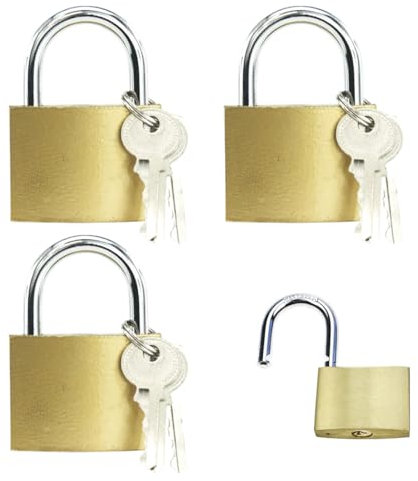 KYLOS 3 Pièces Cadenas, Cadenas Clé - Cadenas 25Mm - Avec 3 Clés - Sécurité Fiable Pour Casier, Bagage Ou Portail - Corps En Laiton - Résistant - Anse En Acier Trempé