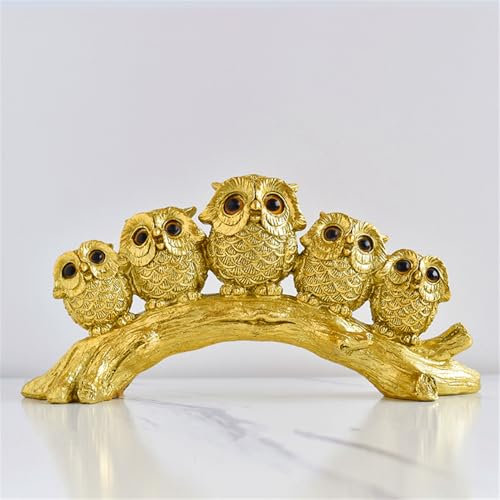 ODMYZG Eulenfiguren,Eulendekoration,kleine Dekorationsartikel,Möbeldekoration,Skulptur für Zuhause,Büro,Tischplatte.Geschenke für Eulenliebhaber. (Fünf goldene Eulen)