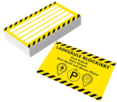 Falkenhorn 100x Ladesäule blockiert Hinweis für E-Auto – Kein Kabel? Kein Strom? – Zettel für blockierte Ladestation – E-Fahrzeug Warnkarte – Elektroauto Ladeplatz Scherzartikel wetterfest
