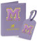 Set di cover per passaporto e etichette per bagagli da donna, accessori da viaggio personalizzati con monogramma con lettera iniziale, regalo da viaggio carino per ragazze e donne, Viola, 4 x 0.59 x