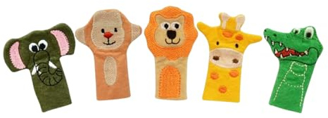 Wilde Tiere Lot de 5 marionnettes à doigts, à partir de 6 mois, en feutre coloré, pour bébés et tout-petits, jouets safari pour l'éducation précoce et l'imagination, ensemble de marionnettes à main