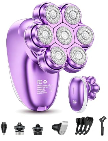5-in-1 Electric Razors for Women, 7D Magnetic Heads Full Body Shaver, Waterproof Wet Dry Hair Remover with LED Display, Rechargeable Bikini Trimmer for Underarms, Face, Legs, Lips, Arms (Purple)