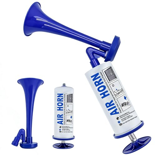 Rongrongago Airhorn Druckluft Hupe, 118 dB Air Horn, Handgerät Fanfare Druckluft, Fanfare Luftdruck für Fußball, Stadien, Boote und Partystimmung (Blau)