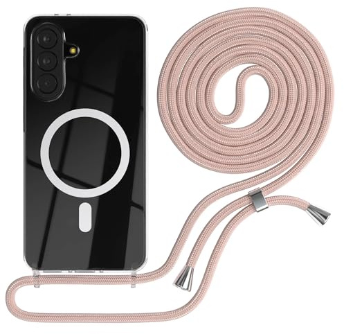 EAZY CASE - Handykette kompatibel mit Galaxy A37 Kette zum Umhängen Stoßfest Handyhülle für Galaxy A37 Silikon Hülle mit Band Handytasche Transparent als Fallschutz in Rosé-Gold