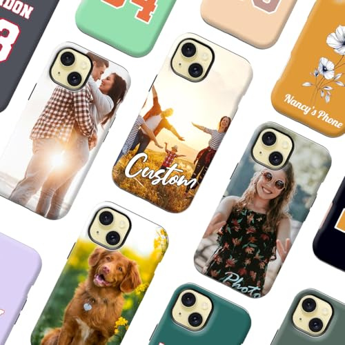 Individuelle Schutzhülle für Apple iPhone 15, personalisiertes Foto, maßgeschneiderte Vollverpackung, glänzende Hartschale, 2-in-1-Schale, bedruckt, kratzfestes Bild, Logo-Name auf der Handyhülle