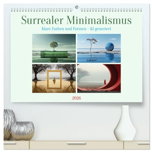 Surrealer Minimalismus (hochwertiger Premium Wandkalender 2026 DIN A2 quer), Kunstdruck in Hochglanz: Faszinierend klare Farben und Formen - KI generiert (CALVENDO Kunst)