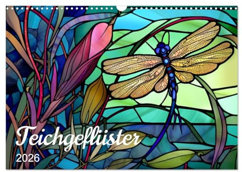 Teichgeflüster (Wandkalender 2026 DIN A3 quer), CALVENDO Monatskalender: Tiere am Teich in farbigem Glas (CALVENDO Natur)