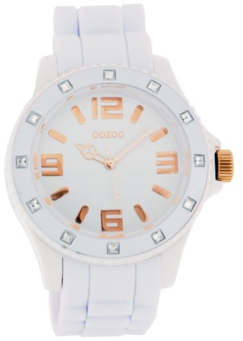 Oozoo Damen-Armbanduhr Analog Silikon C4357 White/Rose Strass