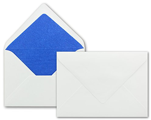 25 x Briefumschläge in weiss mit royal-blauem Seidenfutter, DIN B6 12,5 x 17,6 cm, Nassklebung ohne Fenster - Ideal für Hochzeits-Einladungen Grußkarten Weihnachtskarten