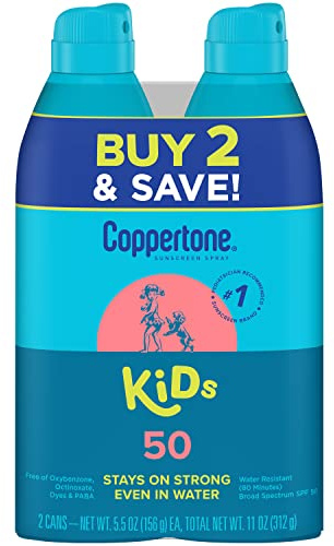Coppertone KIDS Sunscreen Continuous Spray SPF 50 (5.5 Ounce, Pack of 2) (Packaging may vary)