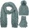 styleBREAKER Schal, Mütze und Handschuh Set, Zopfmuster Strickschal mit Bommelmütze und Handschuhe, Damen 01018208, Farbe::Grau / Schal (One Size)