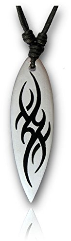 CHICNET Surferkette Baumwolle Holz Surfbrett Halskette verstellbar handbemalt Kette | Tribal Wellen Stern Hibiskus Blüten | handgeschnitzt Beach Strand Damen Herren Hals Schmuck Tribal