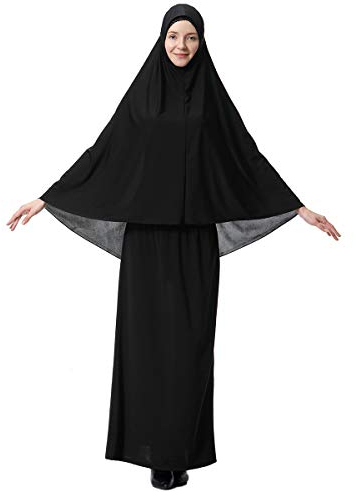 XINFU Muslimische islamische Damen khimar 2-teiliges Set weiches unverwechselbares Gebetskleid Hijab Abaya Anzug (10 Farben erhältlich), schwarz, Klein