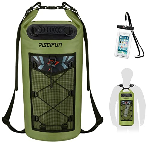 Piscifun Wasserdichter Dry Bag Rucksack 10L 20L 30L 40L Schwimmender Trocken-Rucksack mit wasserdichter Handyhülle für Wassersport - Angeln, Bootfahren, Kajakfahren, Surfen, Rafting, Geschenke für