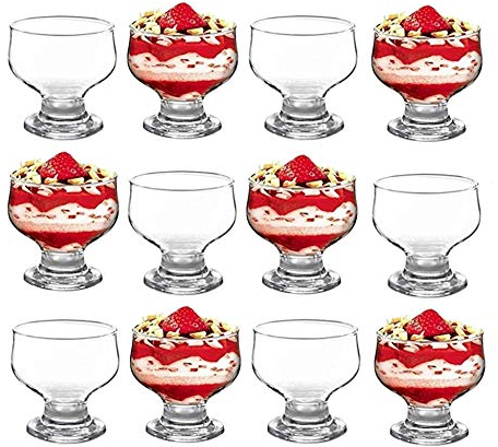 GK Global Kitchen Glass Dessert Bowls Sundae Ice Cream Set of 12 Piece Tulip Short Stemmed Prawn Cocktail Glasses Appetiser Fruit Salads Pudding Dishes Footed Dessert Sundae Cocktail Bowls