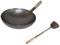 AAF Nommel ®, Wok Set, Pfanne 30 cm Ø runder Boden Carbon Stahl für Gasherd und Induktion Mulde + Wok Spahtel Edelstahl 43 cm lang mit Holzgriff
