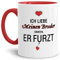 Tassendruck Tasse mit Spruch Liebeserklärung - Obwohl Du furzt - für den Bruder - Kaffeetasse/Geschenk-Idee/Lustig/Liebe - Innen & Henkel Rot