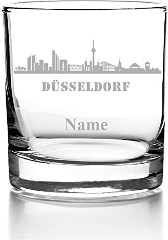 Whiskyglas mit Gravur, Personalisiert mit Namen Geschenk für Männer Whiskeyglas Fußball Skyline Düsseldorf