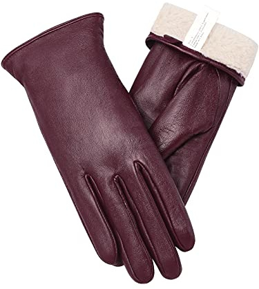 vislivin Vollhand Touchscreen-Handschuhe für Damen Leder Handschuhe Warmer Winter SMS Autofahren Handschuh