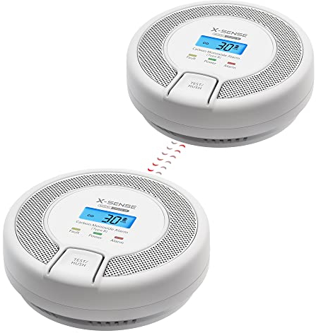 X-Sense Vernetzbarer CO Melder mit Digitalanzeige, Kohlenmonoxidmelder mit Austauschbar Batterie, TÜV Rheinland Zertifiziert nach EN 50291, CO03D-W, 2er Set