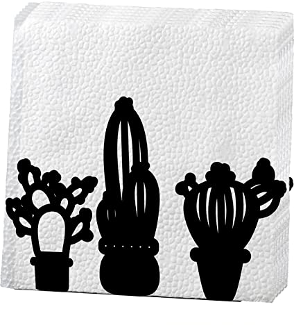 CREATCABIN Metall Serviettenhalter Kaktus Serviettenhalter Organizer Ständer Modern Schwarz Tischplatte Papiertisch Anti-Rutsch-Boden Für Küchenarbeitsplatten Esszimmer Home Küche 5.3x3.4 Zoll