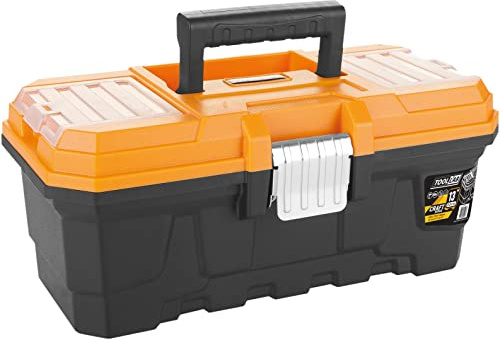 Pro Master Series Tool Boxes with Tough Metal Catches. Removable Tote Tray and 2 Storage Compartments with Lid. (13 Inch)