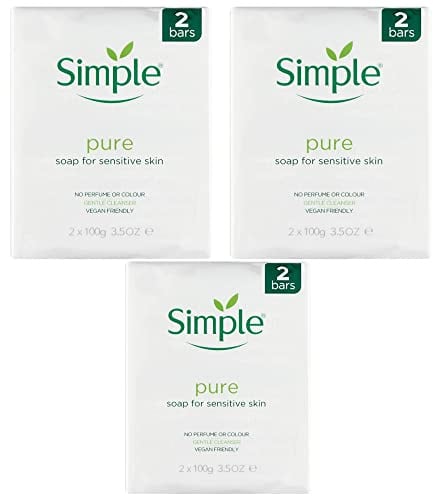 PBW INTERNATIONAL Simple Pure Soap Bars For Sensitive Skin Pack of 6 (6 x 100g) - 3 x Twin Packs
