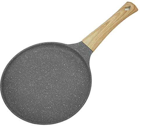 Bratpfanne, Runde Pfannkuchen Pfanne, Antihaft Crepepfanne Beschichtet, Bratpfanne Flacher Boden Gleichmäßiges Erhitzen Kochen Küchenutensilien mit Griff für Lebensmittel (24cm)
