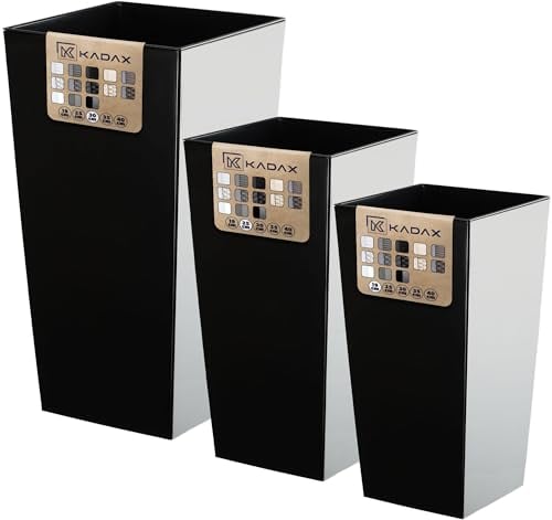KADAX Set di 3 vasi alti per piante, Nero Liscio, H 36,5/46,5/57 cm – vaso moderno per interni, vasi per piante da esterno e terrazzo