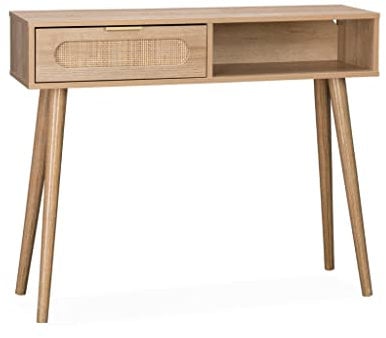 Alice's Home - Console décor Bois et cannage Arrondi Eva. 1 tiroir. 1 Niche. Pieds scandinaves. L 100 x l 29 x H 81cm