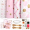 Lot de 4 Papier Cadeau, 50 x 70 cm Rose Rouleaux de Papier Cadeau Avec 2 Rouleaux de Ruban, Autocollant et Ruban Adhésif, Papier Cadeau Anniversaire pour Les Filles, Noël, la Saint-Valentin, Mariage