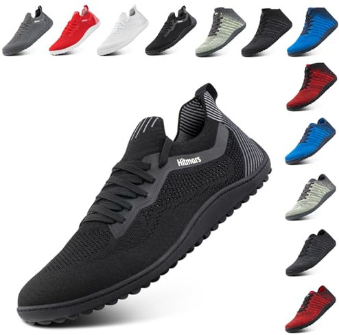 Hitmars Barfußschuhe Herren Barfuss Schuhe Damen Traillaufschuhe Minimalistische Fitnessschuhe Leicht Breite Barfußschuhe Atmungsaktiv Walkingschuhe Zero Drop Barfusslaufschuhe Schwarz EU 43